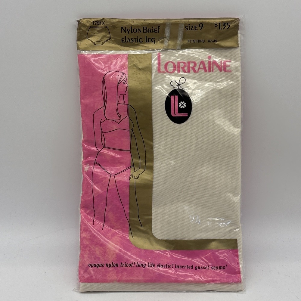vintage lorraine nylon brief elastic leg 1751 size 9